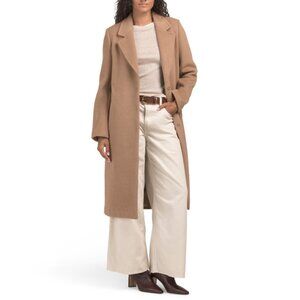 NICOLE BENISTI Camel Wool Blend Tessa Faux Wrap Coat